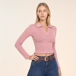 Playera Crop con Cuello Polo para Mujer Forever 21 #color_rosa