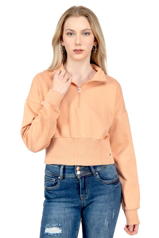 Sudadera básica crop con cuello alto redondo