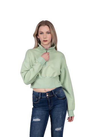 Sudadera básica crop con cuello alto redondo