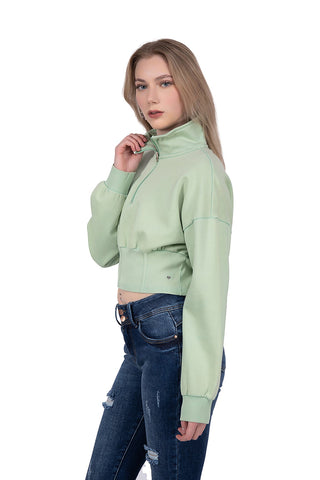 Sudadera básica crop con cuello alto redondo