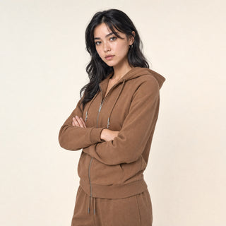 Sudadera Hoodie con Cierre para Mujer Forever 21 #color_café
