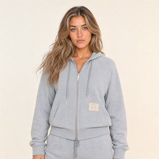 Sudadera Hoodie con Cierre para Mujer Forever 21 #color_gris-jaspeado