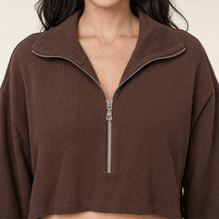 Sudadera Cropped con Medio Cierre para Mujer Forever 21 #color_café