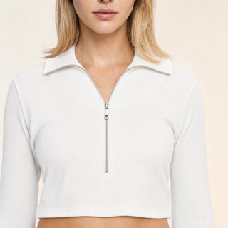 Sudadera Cropped con Medio Cierre para Mujer Forever 21 #color_hueso