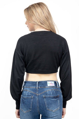 Suéter crop con cuello redondo