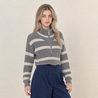 Suéter Cropped con Medio Zipper para Mujer Forever 21 #color_gris-jaspeado