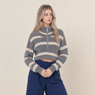 Suéter Cropped con Medio Zipper para Mujer Forever 21 #color_gris-jaspeado