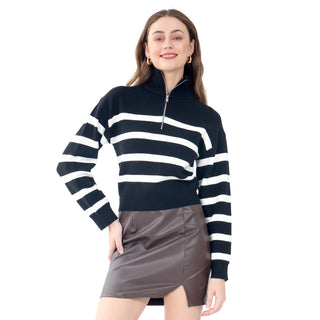 SWEATER PARA MUJER WITH ZIPPER NECK & STRIPES FOREVER 21