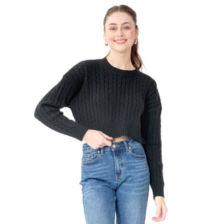 SWEATER PARA MUJER CROP WITH BRAIDED KNIT FOREVER 21