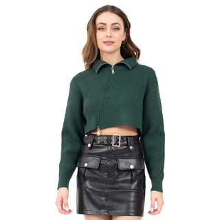 SWEATER PARA MUJER FASHION CROPPED WITH DIAGONAL ZIPPER FOREVER 21