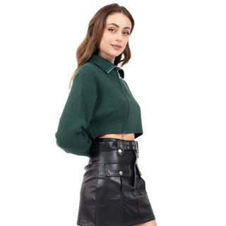 SWEATER PARA MUJER FASHION CROPPED WITH DIAGONAL ZIPPER FOREVER 21