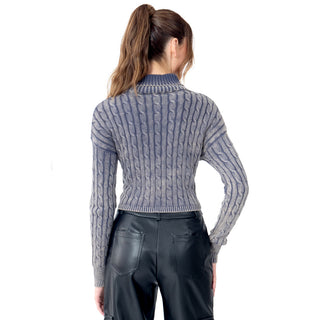 SWEATER PARA MUJER CROP BRAIDED KNIT WITH LONG NECK FOREVER 21