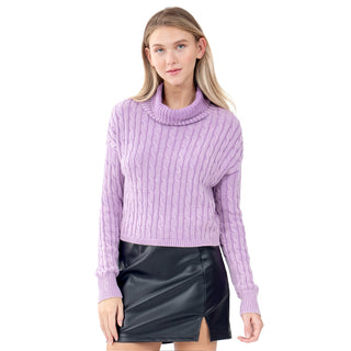 SWEATER PARA MUJER CROP BRAIDED KNIT WITH LONG NECK FOREVER 21