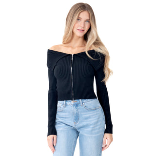 SWEATER PARA MUJER WITH ZIPPER & SHOULDER DOWN FOREVER 21