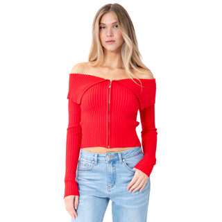 SWEATER PARA MUJER WITH ZIPPER & SHOULDER DOWN FOREVER 21