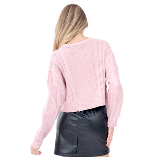 SWEATER PARA MUJER CROP ROUND NECK BRAIDED KNIT FOREVER 21