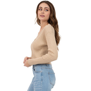 SWEATER PARA MUJER BRAIDED KNIT BASIC WITH BUTTONS AT FRONT FOREVER 21