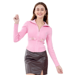 SWEATER PARA MUJER FASHION WITH BELT & ZIPPER AT FRONT FOREVER 21