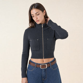 Suéter Crop con Cierre para Mujer Forever 21 #color_gris-oscuro