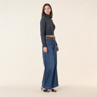 Suéter Crop con Cierre para Mujer Forever 21 #color_gris-oscuro