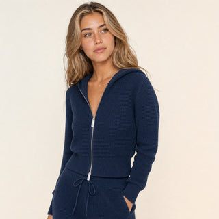Suéter Hoodie Full-Zip Cropped para Mujer Forever 21 #color_azul-marino