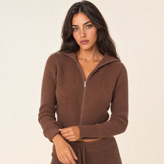 Suéter Hoodie Full-Zip Cropped para Mujer Forever 21 #color_café
