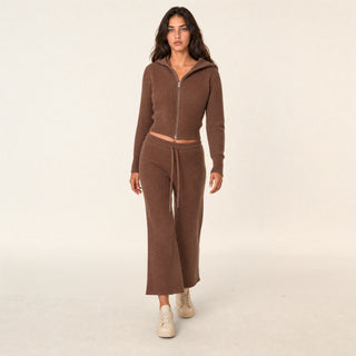 Suéter Hoodie Full-Zip Cropped para Mujer Forever 21 #color_café