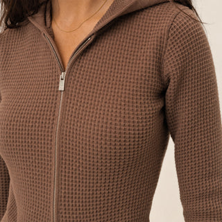 Suéter Hoodie Full-Zip Cropped para Mujer Forever 21 #color_café