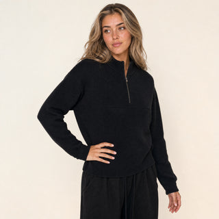 Suéter Oversized Quarter-Zip para Mujer Forever 21 #color_negro