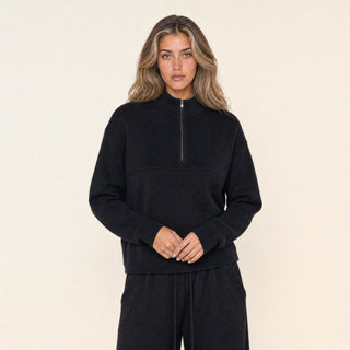 Suéter Oversized Quarter-Zip para Mujer Forever 21 #color_negro