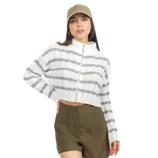 Suéter a rayas con cuello alto con cierre