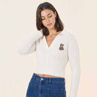 Suéter Cropped con Bordado para Mujer Forever 21 #color_blanco