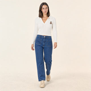 Suéter Cropped con Bordado para Mujer Forever 21 #color_blanco