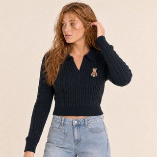 Suéter Cropped con Bordado para Mujer Forever 21 #color_negro