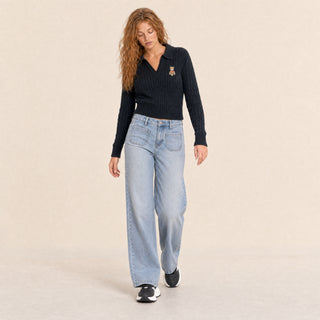 Suéter Cropped con Bordado para Mujer Forever 21 #color_negro