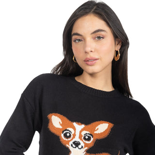 Suéter con gráfico de perro y cuello redondo