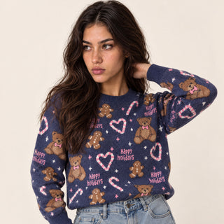 Suéter con Estampado Holiday para Mujer Forever 21 #color_azul-marino