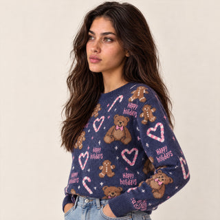 Suéter con Estampado Holiday para Mujer Forever 21 #color_azul-marino
