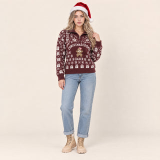 Suéter Navideño con Medio Cierre para Mujer Forever 21 #color_rojo