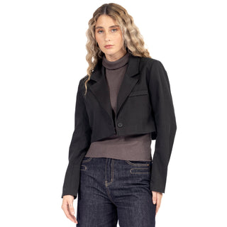 Saco Blazer Crop con Botón Único Al Frente