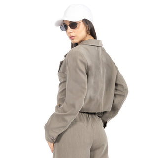 Saco Blazer Crop con Botón Único Al Frente