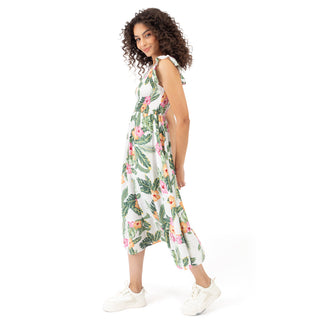 Vestido Largo Floral Cintura Ajustada