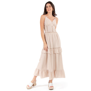 MAXIVESTIDO CON TIRANTES & RUFFLES AT DOWN
