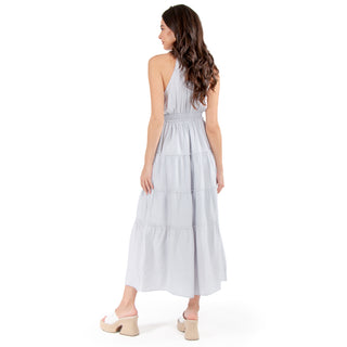 VESTIDO LARGO SLEVEELESS WITH HALTER NECK