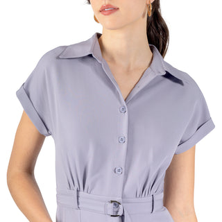 Vestido Corto con Ajuste en Cintura y Solapas