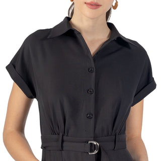 Vestido Corto con Ajuste en Cintura y Solapas