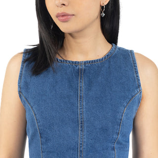 Vestido Denim con Cortes al Frente