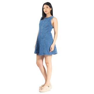 Vestido Denim con Cortes al Frente