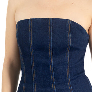 Vestido Strapless Denim con Ajuste al Cuerpo