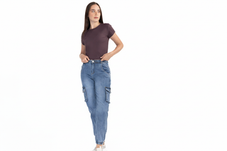 Jeans mujer azul stone - lateral